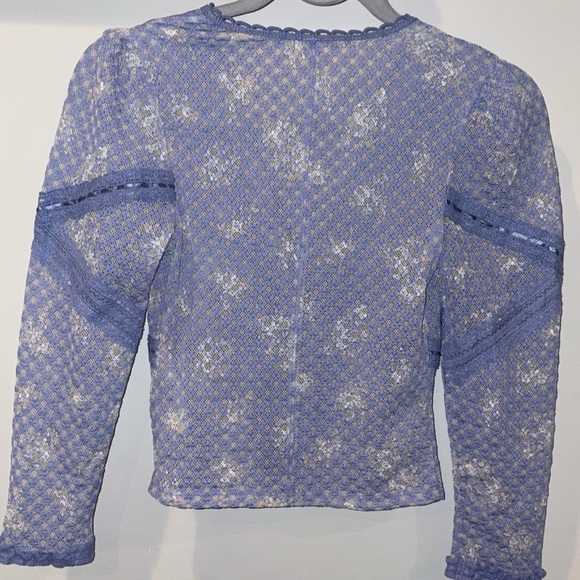 Free People NEW Kika Lace Cropped Button Front Top Size Small Blue Bell Combo - Picture 10 of 16